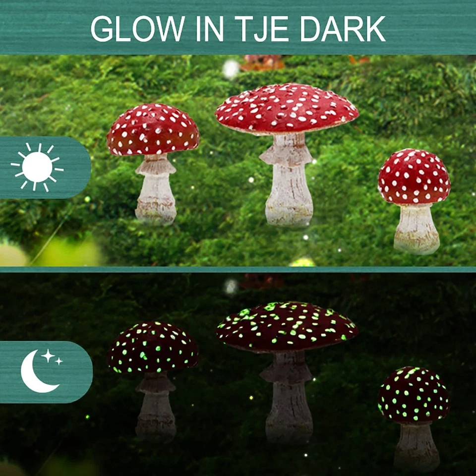 3PCS Mushroom Miniature Garden Ornaments Glow in The Dark for Fairy Landscape - Image 4 of 4