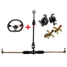 Go Kart Steering Wheel Gear Rack Tie Rod Shaft 4 Bolt Wheel Hubs Spindle DIY ATV