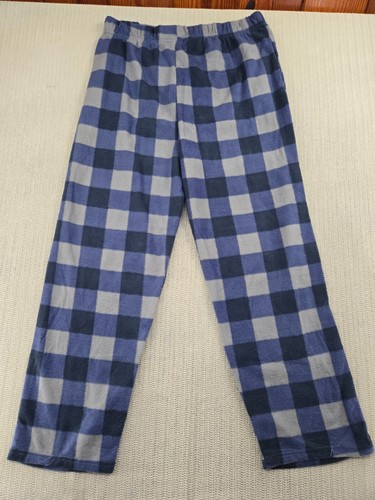 Mens Lounge Pants Sleepwear Pajamas Extra Large Blue Gray Fleece Plaid - New - Picture 9 of 10