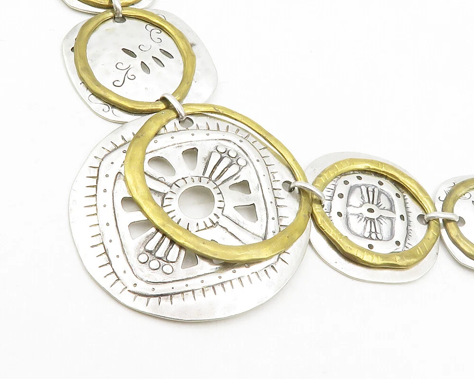 Collar de cadena floral de dos tonos vintage de plata de ley 925 Silpada NE2283 Foto 4 de 4