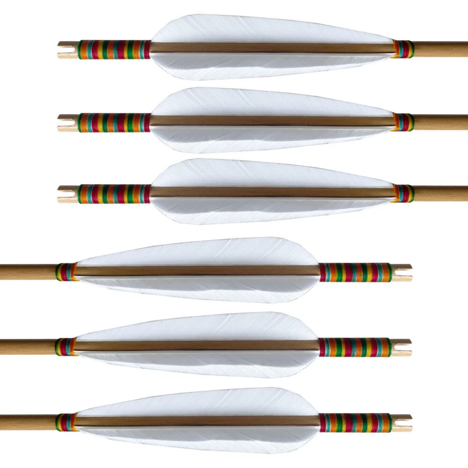 12pcs 33" Wooden Arrow 4 Feather Gorgeous Patterns Spine 400 Recurve Bow Longbow - Image 4 of 4