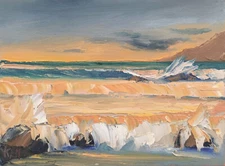 RAINY SUNSET 2019 Original Expression Seascape Surf Art Painting 9x12 021819 KEN