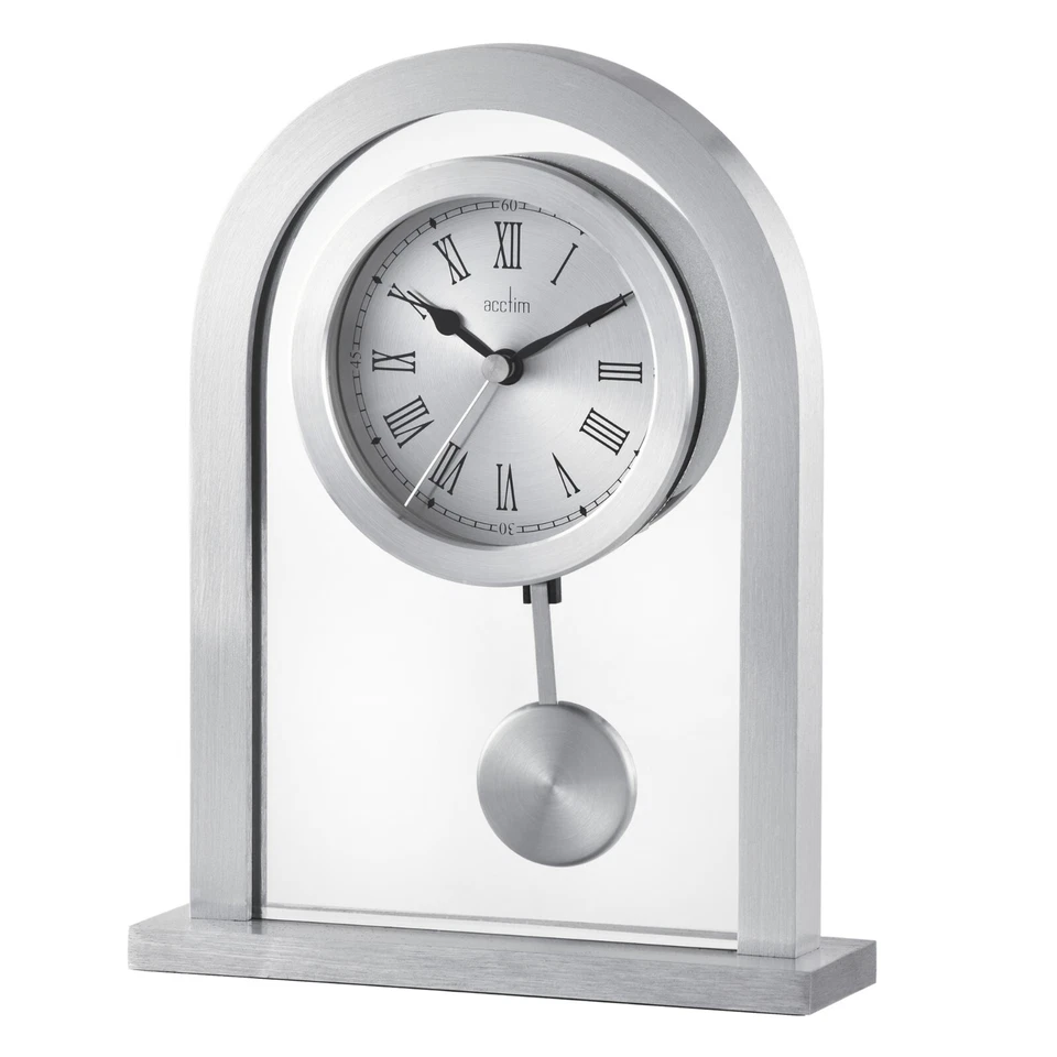 Acctim Bathgate Pendulum Mantel Clock Quartz Metal Glass Floating Effect Silver - Image 2 of 2