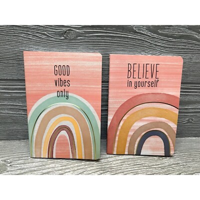 Rainbow Journals Lot of 2 Lined 7  x 5  New Unused Fun Boho Booklet Writing