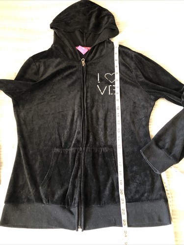 HARD CANDY black LARGE (11-13) Zip Up Hoodie Velour Pockets - Picture 4 of 9