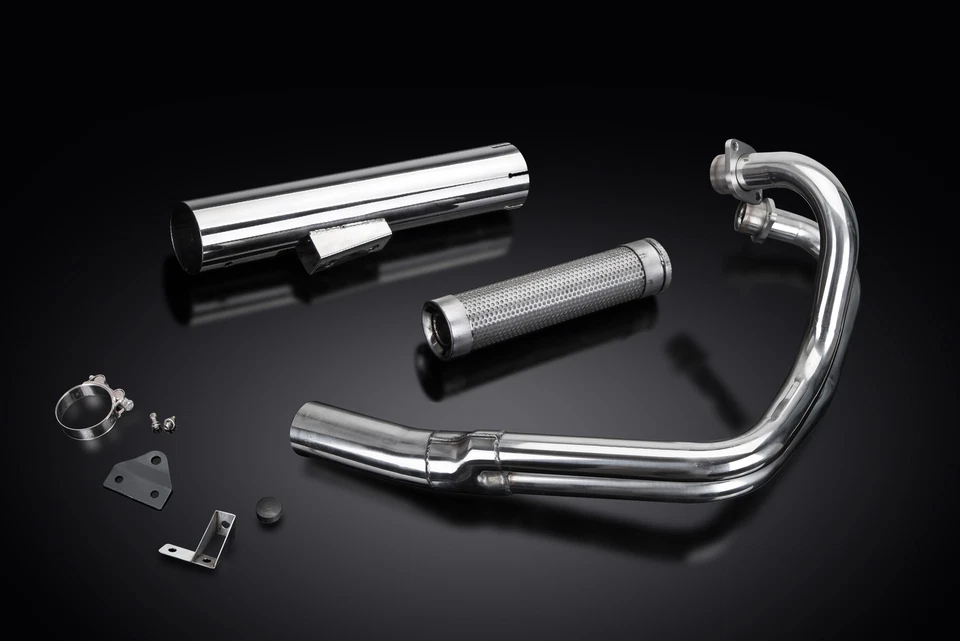 Silenciador recto de acero inoxidable Yamaha XS650 1974-1979 Delkevic escape completo 2-1 Foto 3 de 4