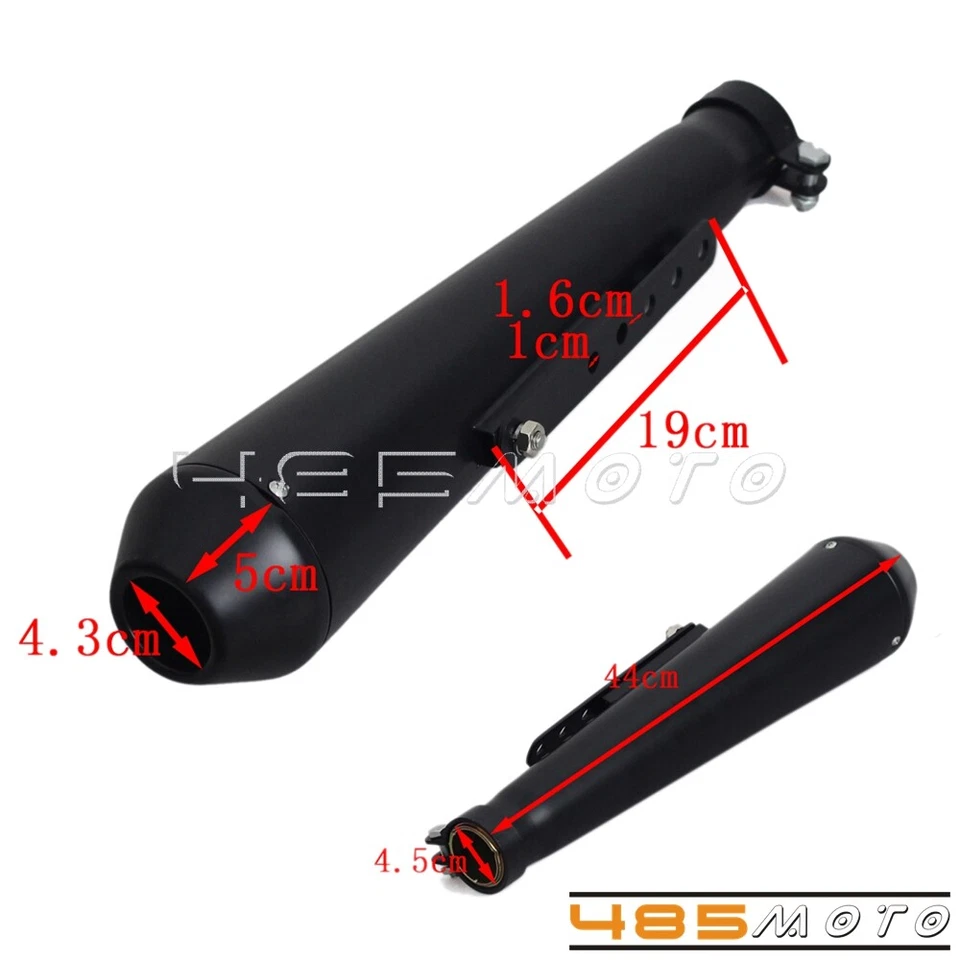Silenciador silenciador escape negro 18" cono inverso megáfono para Harley Café Racer Foto 2 de 4