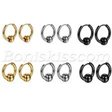 2pcs Men's Women's Charm Round Bead Charms Huggie Hinged Hoop Ear Studs Earrings