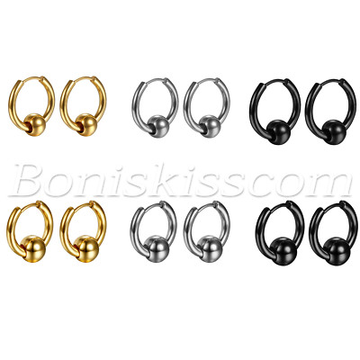 2pcs Men's Women's Charm Round Bead Charms Huggie Hinged Hoop Ear Studs Earrings