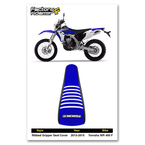 2011-2015 YAMAHA WR 450 F Seat Cover by Enjoy MFG BLACK BLUE WHITE RIBS #152 - Picture 2 of 5
