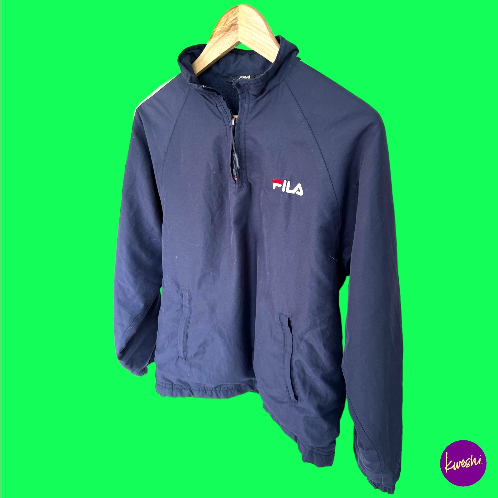 FILA Giacca a vento uomo zip 3 4 foderata in pile logo ricamato blu M