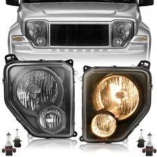 Left and Right Headlights For Jeep Liberty 2008-2012 W/ Bulbs W/Fog Light Lamp