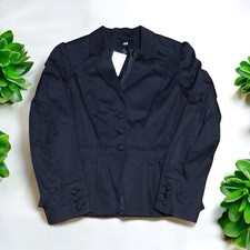 H M Women's Three Button Blazer Jacket Size 8 Black Career Coat NEW with tags