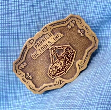 Parrish Oil Tools Promo Belt Buckle Eckels 13 Power Tongs Vtg Hit Line   .QRT495