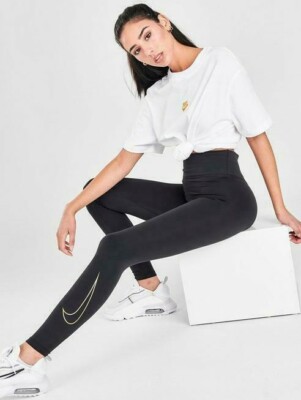 NIKE Women's $60 One Icon Clash High Waisted LEG-A-SEE Leggings CU6081-010 Black | eBay UK