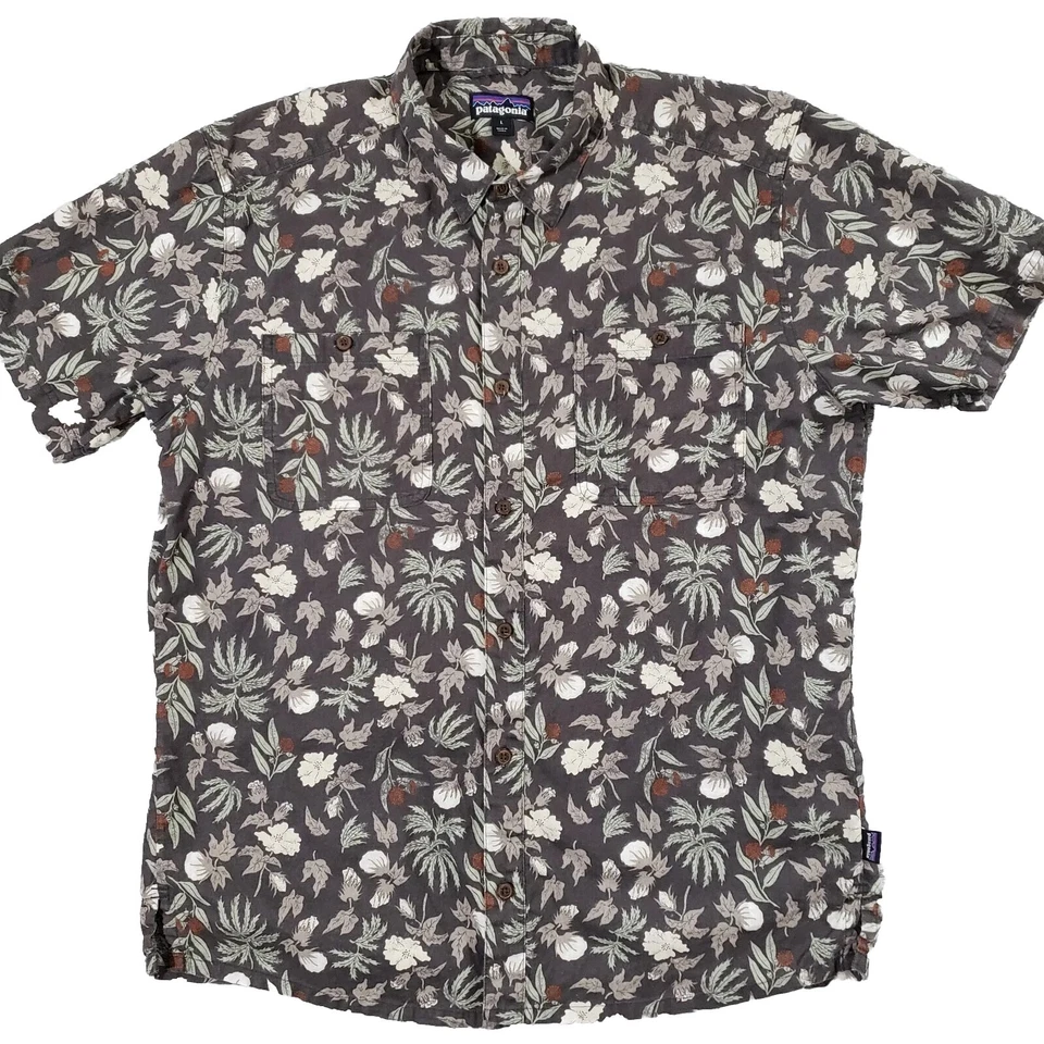 Camisa Patagonia Para Hombre Grande Gris Floral Cáñamo Algodón Hawaiana Manga Corta Foto 2 de 4