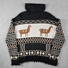 Zara Fancy Collection Girls Alpaca Print Turtleneck Knit Sweater Fringed