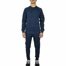 Mens Navy Plain Tracksuit Sweatpants Raglan Sleeves Top Bottom Gym