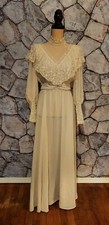 Vintage 70s Cream Prairie Cottagecore Maxi Lace Dress Size 10