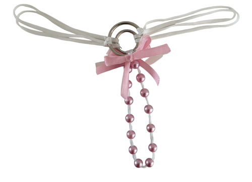 new Handmade O-Rings Beaded GString Pink White Gift - Picture 3 of 4