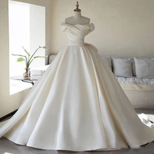 Satin Off Shoulder Ball Wedding Dresses Zipper Back Bridal Gowns Court Train