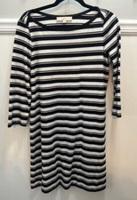 LOFT Women’s Medium Ahoy Striped Boatneck Shift Dress 3/4 Sleeve Black/White