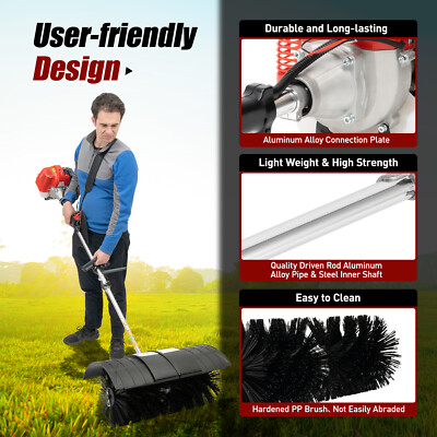52CC Gas Powered Brush Broom Sweeper Handheld Driveway Cleaning Turf Lawn Grass~