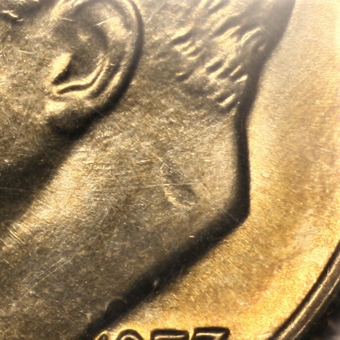 1977 P Roosevelt Dime 10c Strike-Thru Error 'Toning' GEM
