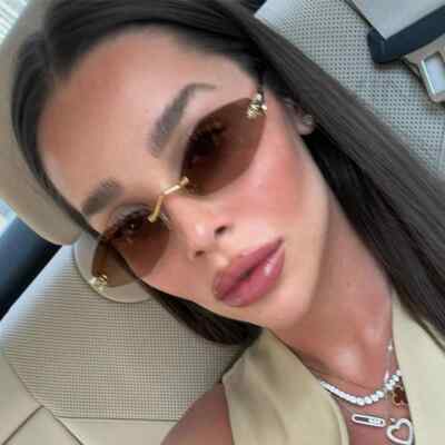 Polygon Sunglasses Rimless Metal Frame Gradient Lens Rhombus Retro Style Shades