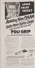 1955 Print Ad Poli-Grip Adhesive Cream for Dentures Holds Plates Tighter