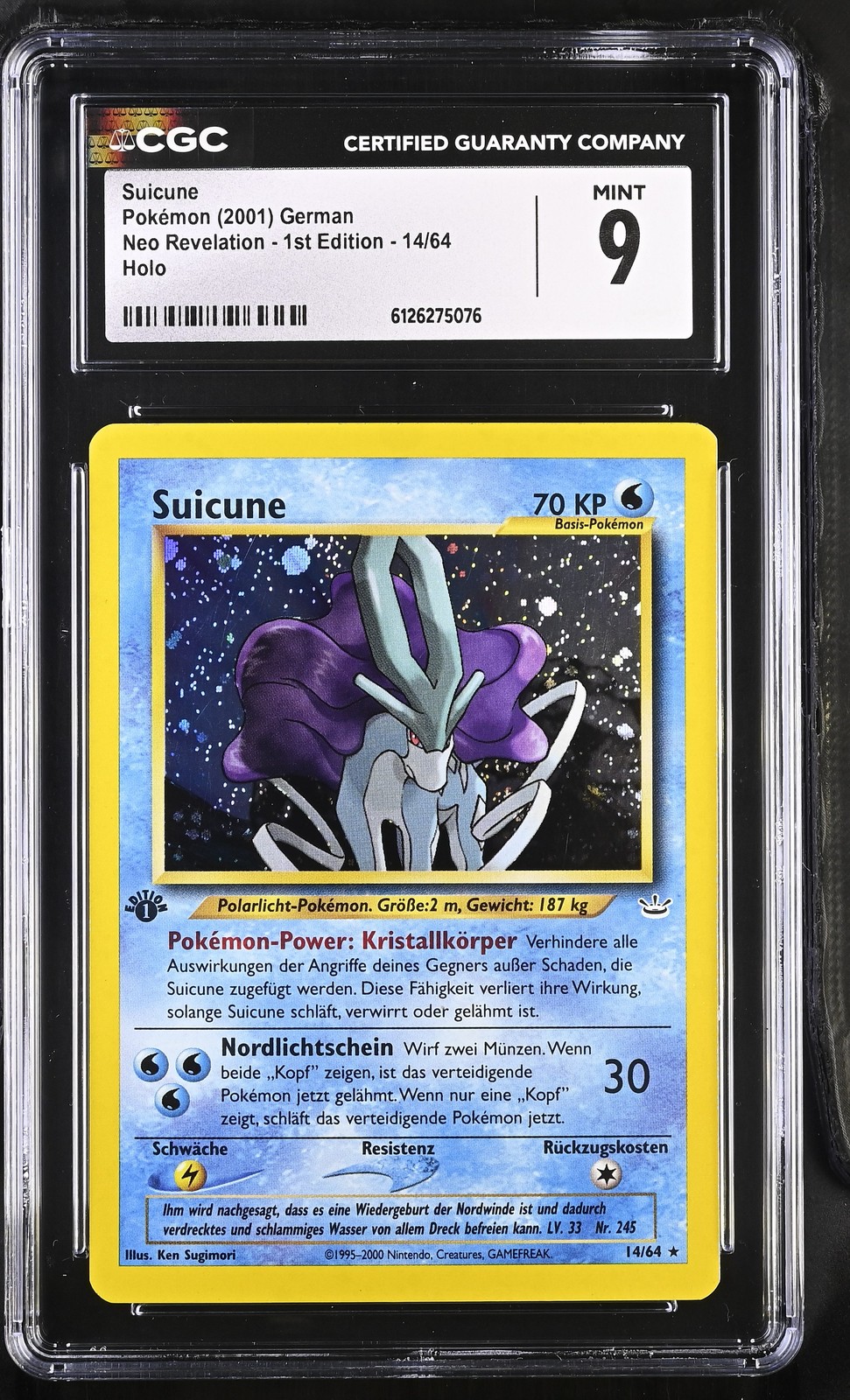 CGC 9 GERMAN Suicune 2001 Neo Revelation 1st Edition 14/64 Holo Pokemon Card