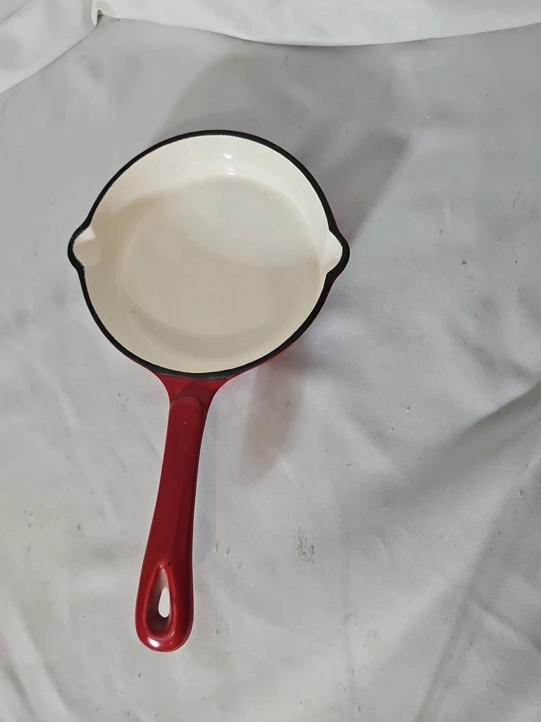 Red Enamel White Coated Cast Iron Skillet Pan 6" Looks Unused French Type
