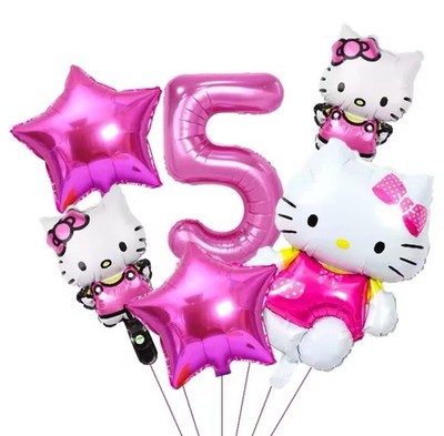 6 Stück Cartoon Hello Kitty Modell Folienballons Set Geburtstag Party Deko