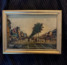 Vtg Paris Street Scene Oil Painting Signed Mini Gold Gilt Frame Impressionism