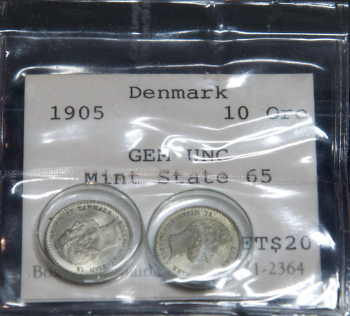 1905 Denmark 10 Ore Silver Coin - 2 Coins - Gem BU