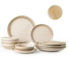12 Pieces Stoneware Dinnerware Set, Modern Reactive glaze Dish Set for 4, Pre...
