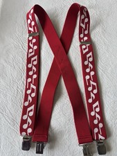 Red Suspenders w/ White Music Notes   Adjustable   Excellent Pre  Owned Condition