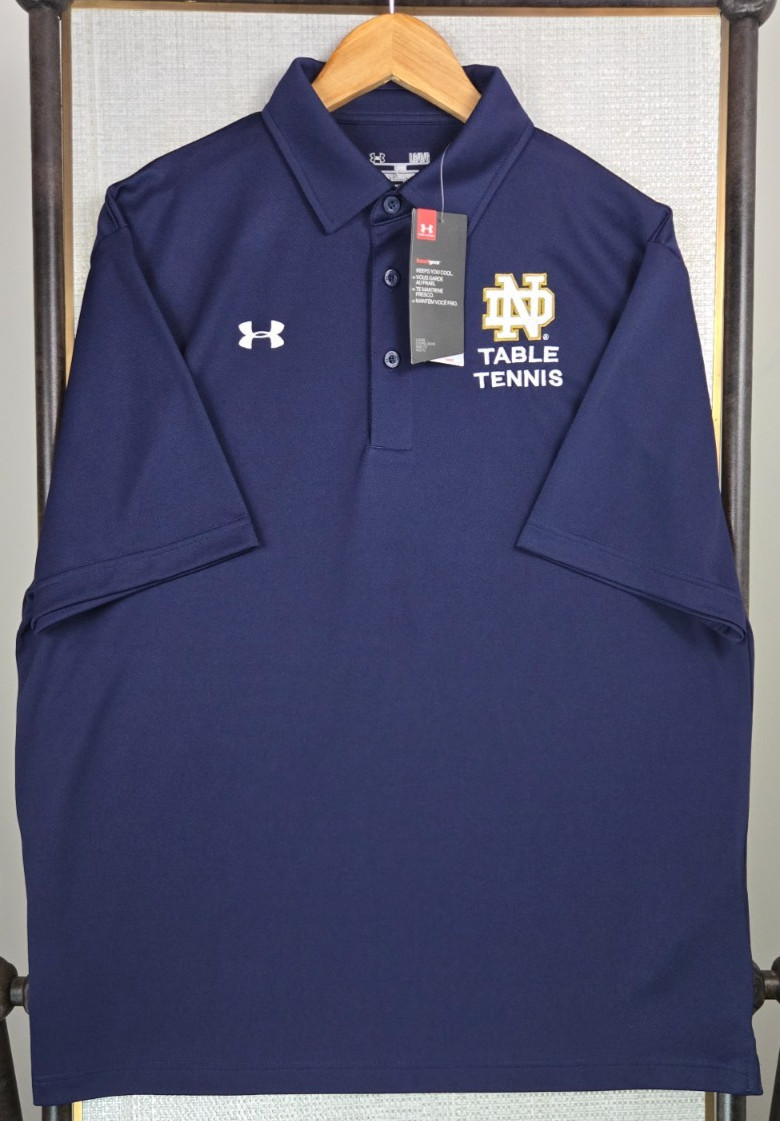 UNDER ARMOUR x NOTRE DAME TABLE TENNIS New Mens Large Polo Shirt HeatGear Blue image 4