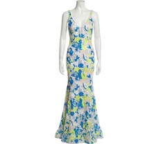 Jovani V-Neck Sequin Dress Yellow/blue Floral