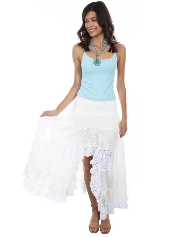 Scully Western Skirt Womens Long Tiered Lace L White F0_PSL-245 CLEARANCE