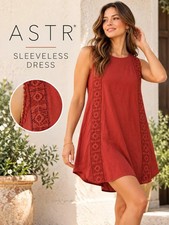 ASTR Rust Red Sleeveless Scoop Neck Crochet Trim Shift Dress