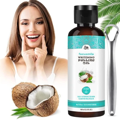 FOCUSMILE Coconut Oil Pulling Coconut & Mint Mouthwash - Natural Teeth Whitening 100ml UK