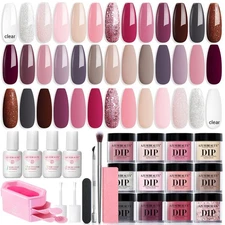 AZUREBEAUTY 31 Pcs Dip Powder Nail Kit Starter 20 Colors Clear Nude Pink Brow...