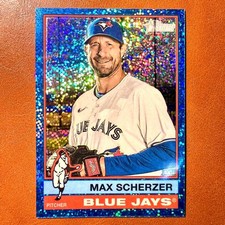 Max Scherzer Blue Sparkle Topps Heritage 2025 Blue Jays Parallel Used
