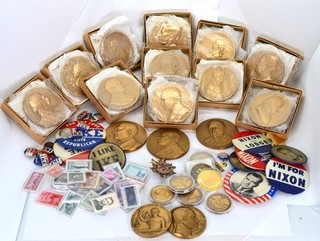 American Presidential Lot of New Medals Campaign Buttons Lincoln Stamps