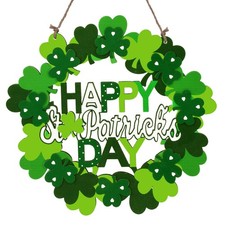 Shamrock Wreath for St. Patrick's Day - Wooden Door Decoration and Sign