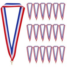 20 Pieces Award Ribbons, Red White Blue, Snap Clips, Flat Medal Lanyards