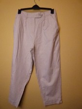 NEXT Petite Linen Mix Sand Elastic Waist Pockets Straight Leg Trousers Size 12P