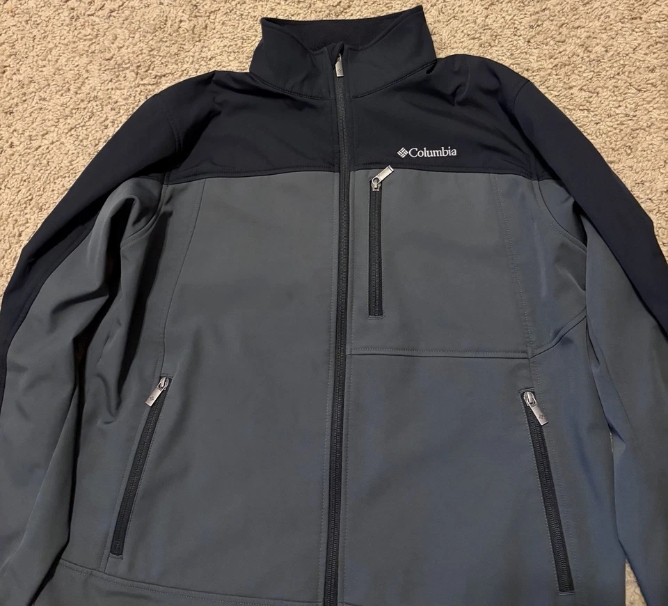 Columbia Softshell Jacket Mens Large Gray Full Zip Fleece Lined Zip Pockets-VGC - Image 3 of 4