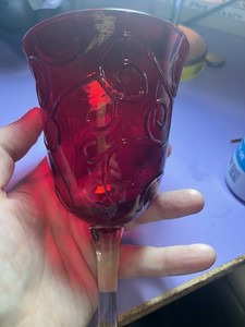 Etched Ruby Red Swirl Pattern Glass Wine Glass with Clear Stem set of 12